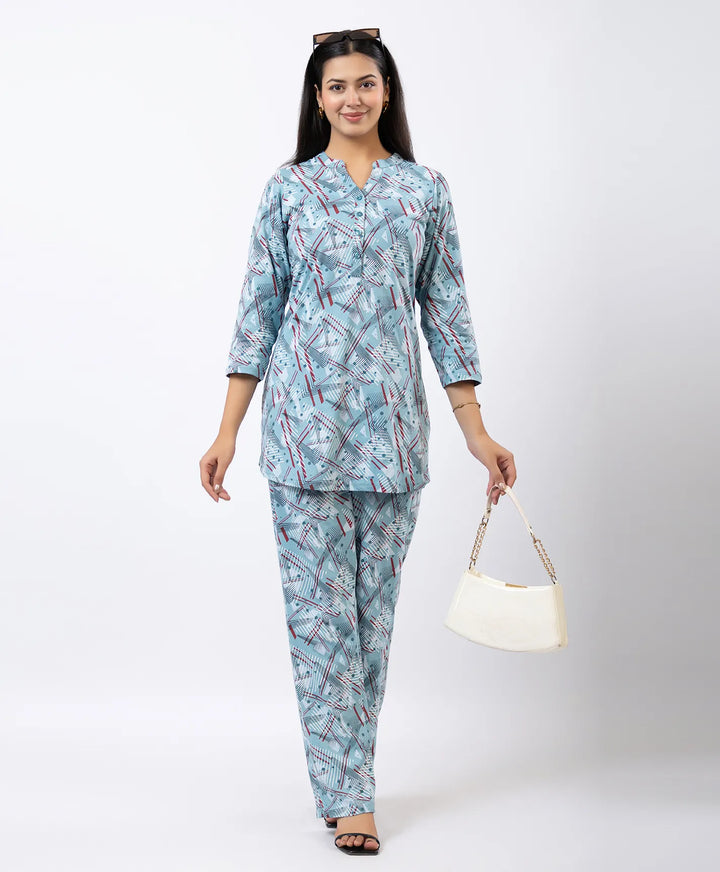 Relaxed Fit Printed Notch Neck Kurta & Straight Pants Set