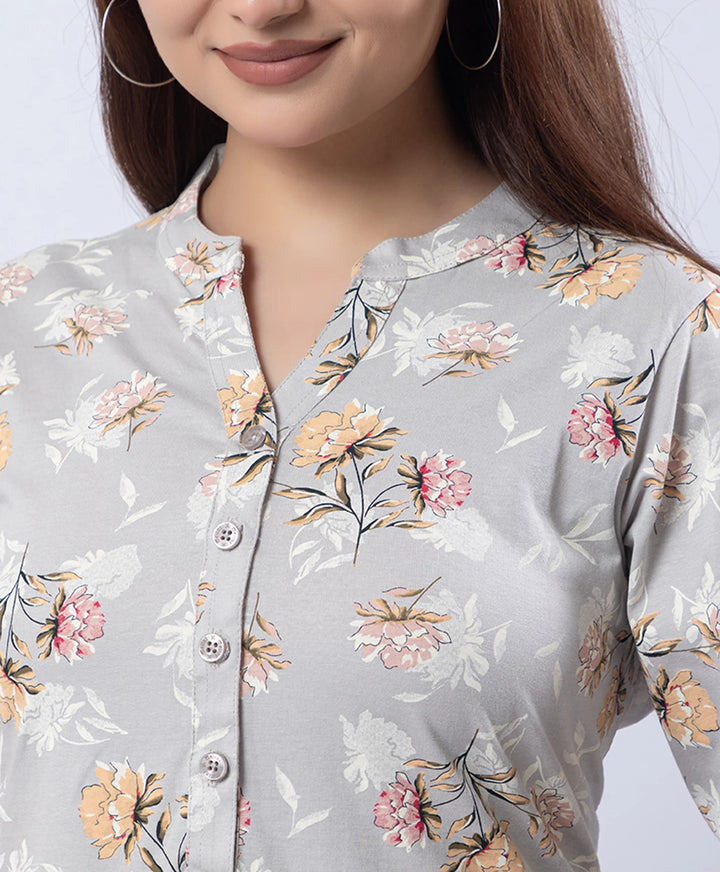 Mandarin Collar Quarter Sleeve Floral Kurti & Narrow Ankle Hem Afghani Suit