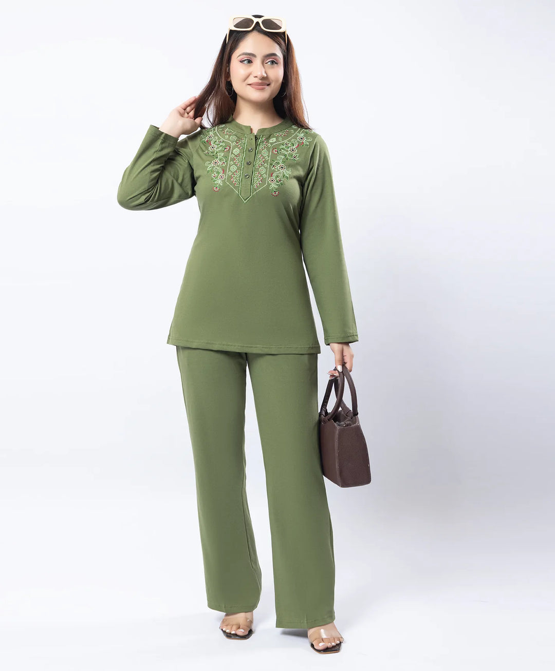 Embroidered Full Sleeve Mandarin Collar Co-Ord Set