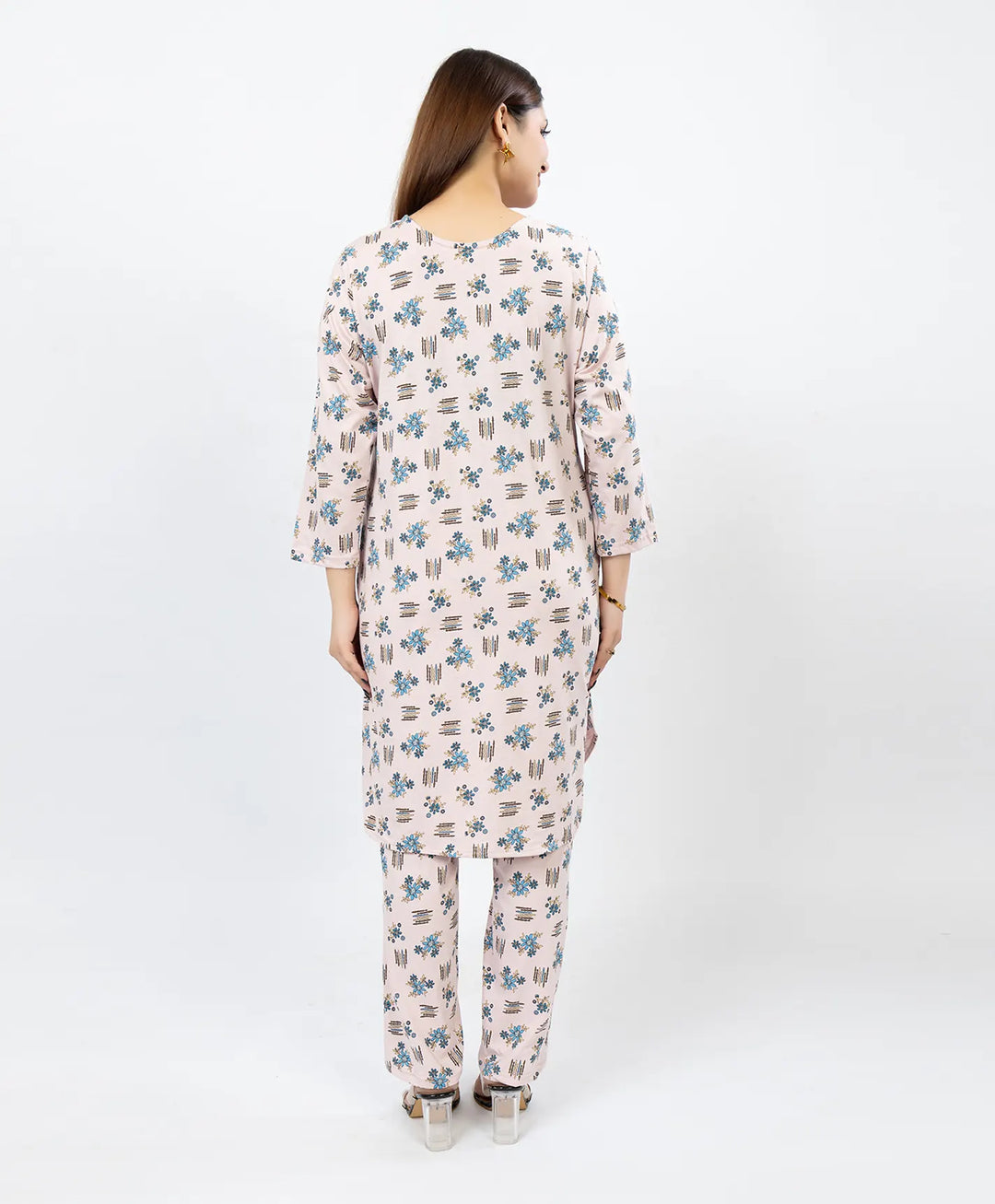 Quarter Sleeve Printed Cotton Kurta with Straight Pant Set