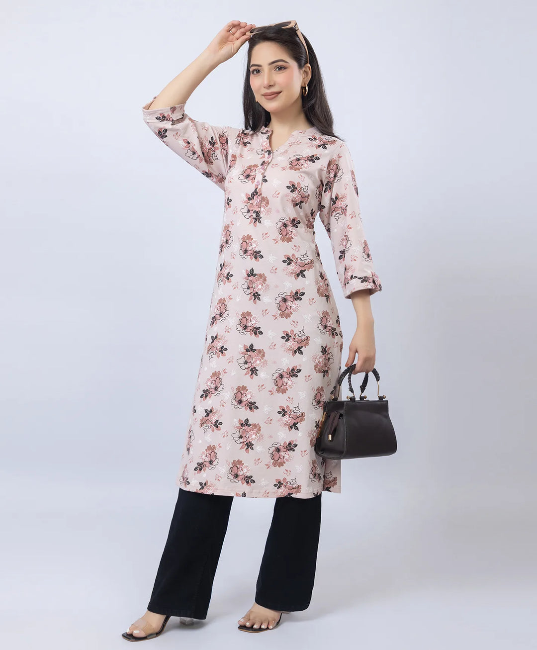 Floral Print Straight Silhouette Long Kurti
