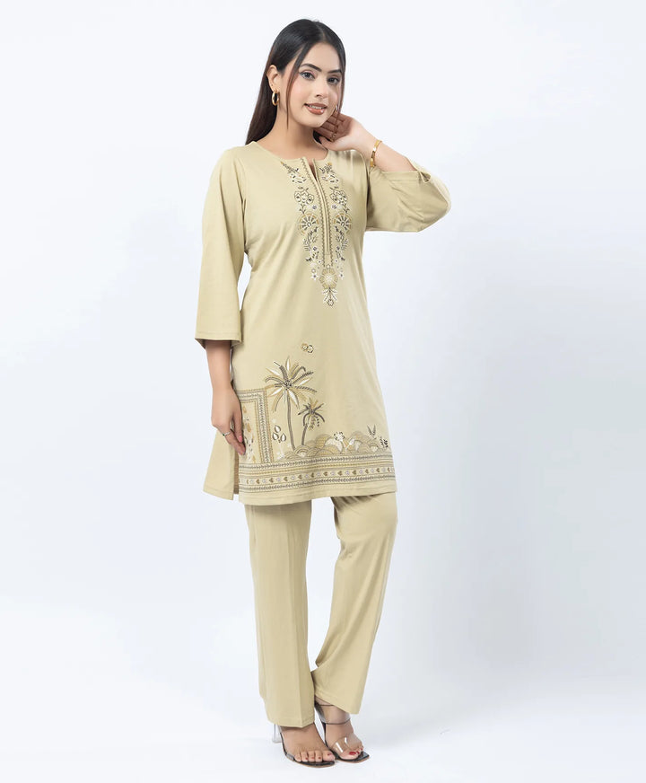 Premium Round Neck Border Printed Kurta Set with Straight-Fit Pants