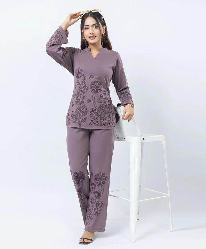 V-Notch Floral Tunic & Coordinated Printed Bottom Co-Ord Set