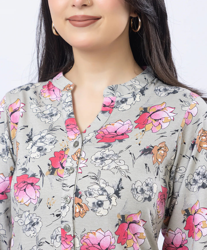 Floral Print Straight Silhouette Long Kurti