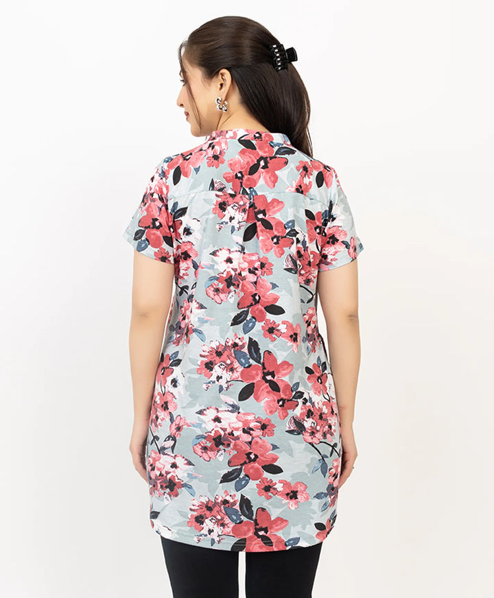 Floral Print Short Sleeve Tunic Kurti
