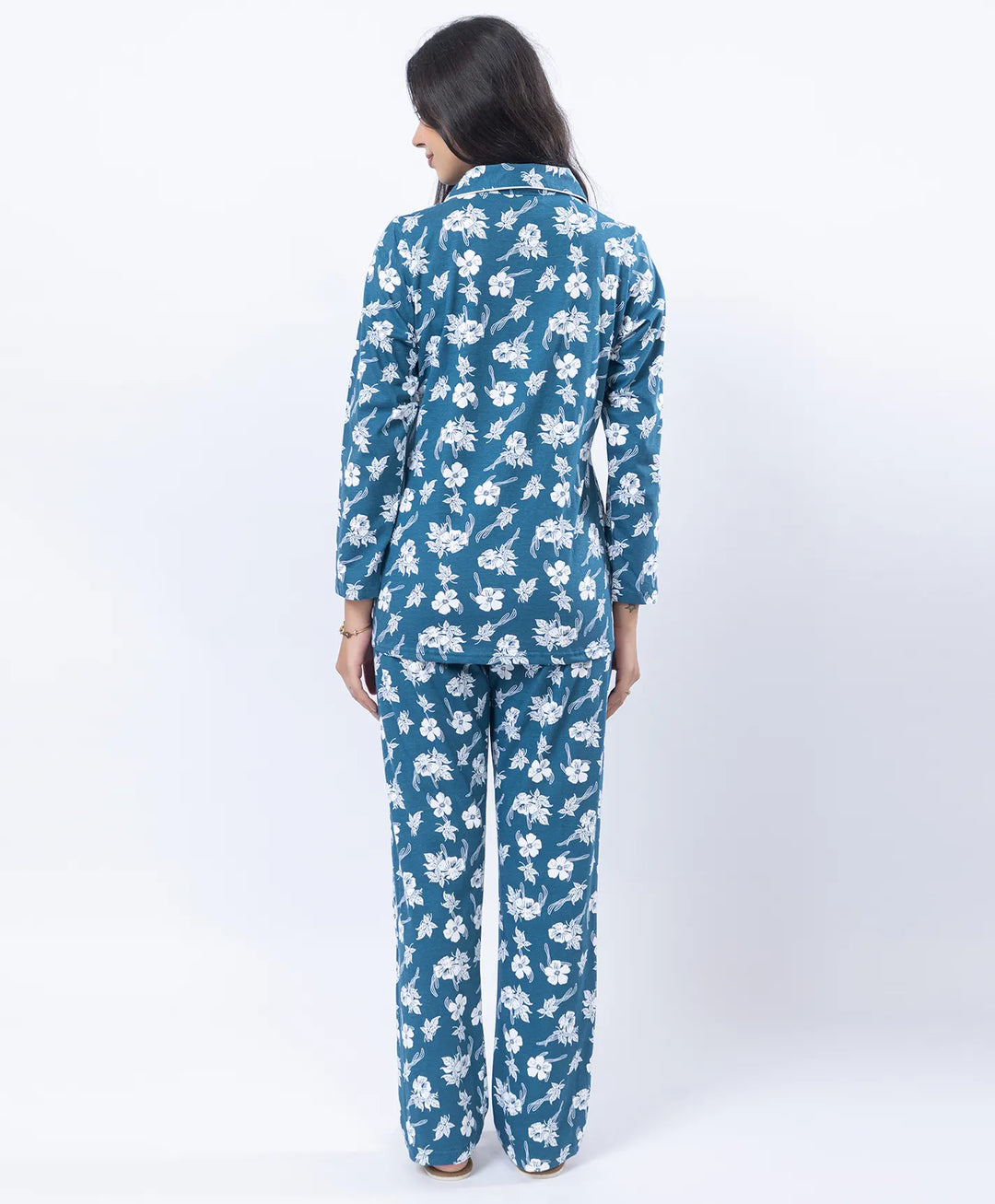 Printed Night Suit with Contrast Piping & Pockets
