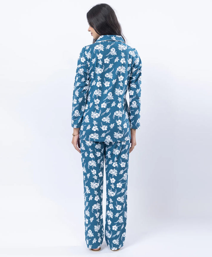 Printed Night Suit with Contrast Piping & Pockets