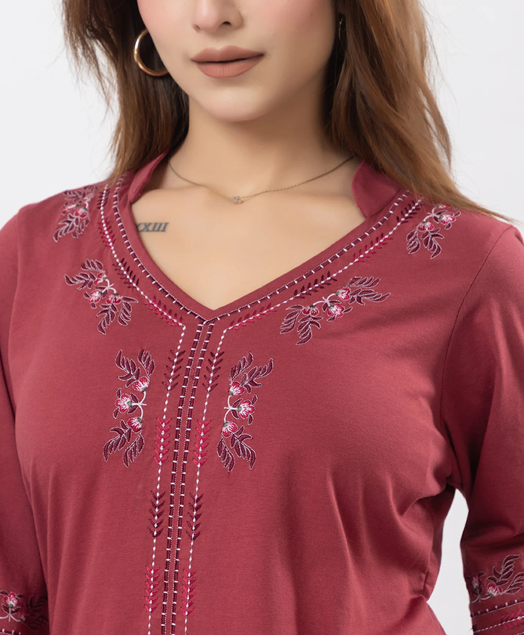 Elegant V-Neck Embroidered Co-Ord Set