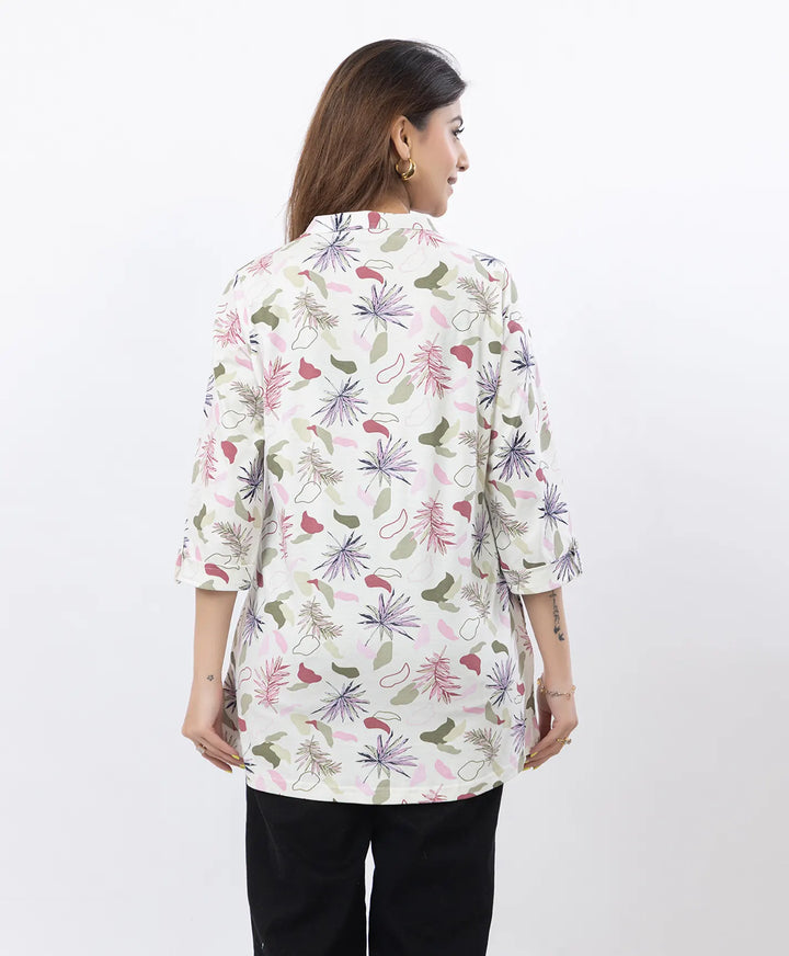 Printed Front-Placket Hip-Length Short Kurti