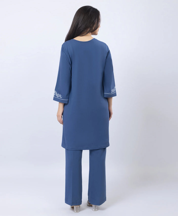 Embroidered V-Slit Straight Kurta Set