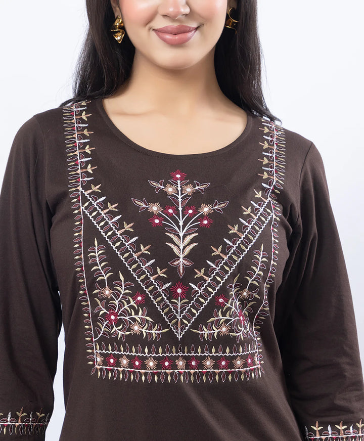 Premium Round Neck Embroidered Straight-Fit Co-Ord Set