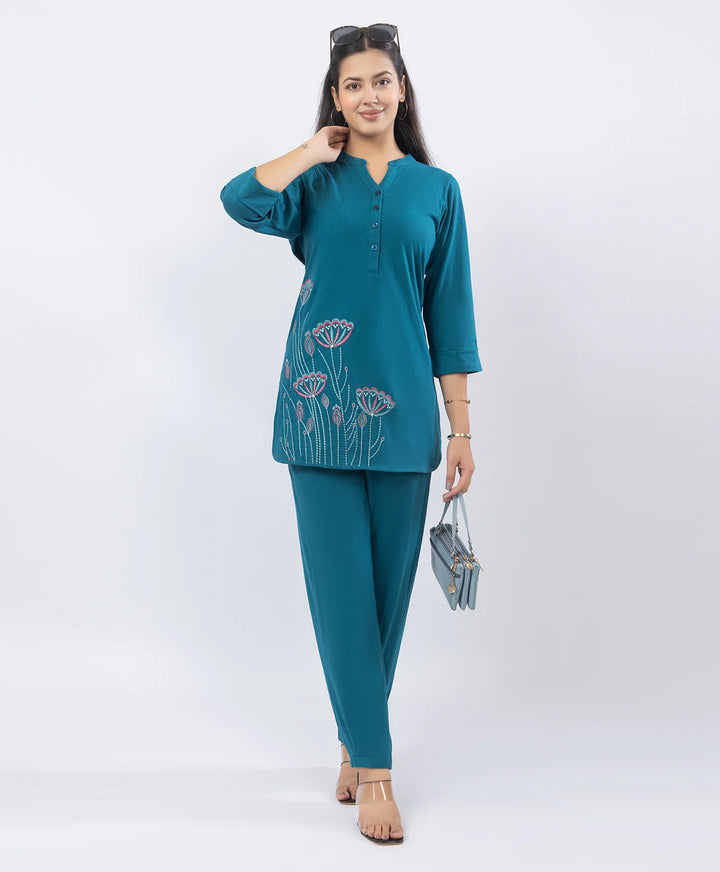Premium Floral Embroidered Mandarin Collar Kurta Set