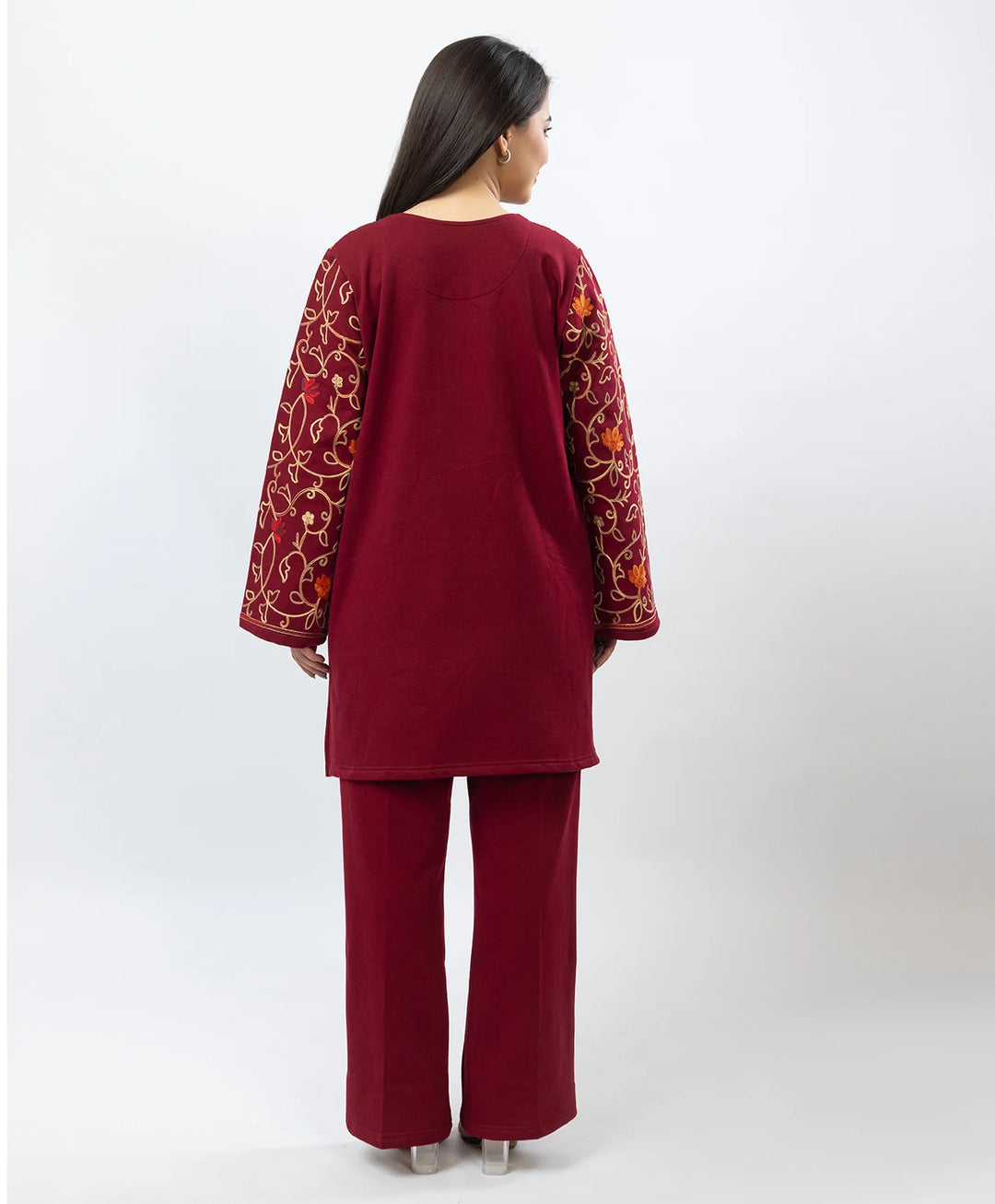 Kashmiri Floral Embroidered Fleece Kurta Set