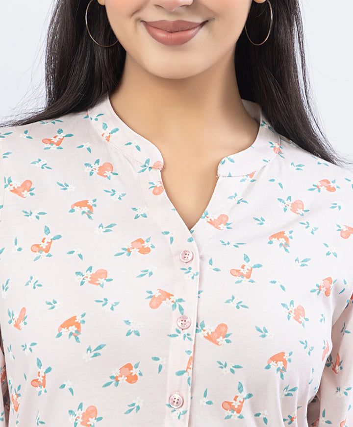 Front-Open Printed Wide-Leg Night Suit