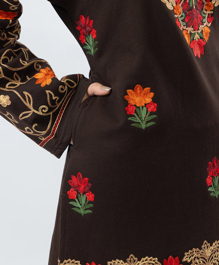 Kashmiri Floral Embroidered Fleece Kurta Set