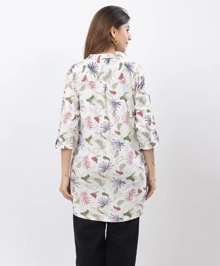 Floral Print Three-Quarter Sleeve Short Kurti