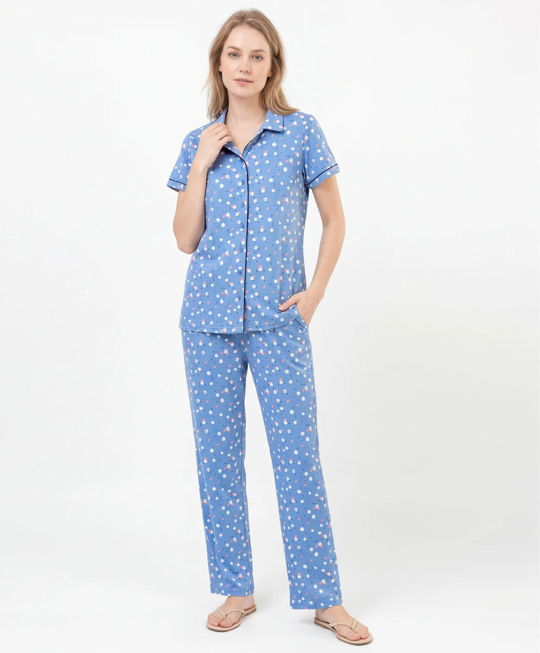 Collared Front Open Nightwear Set