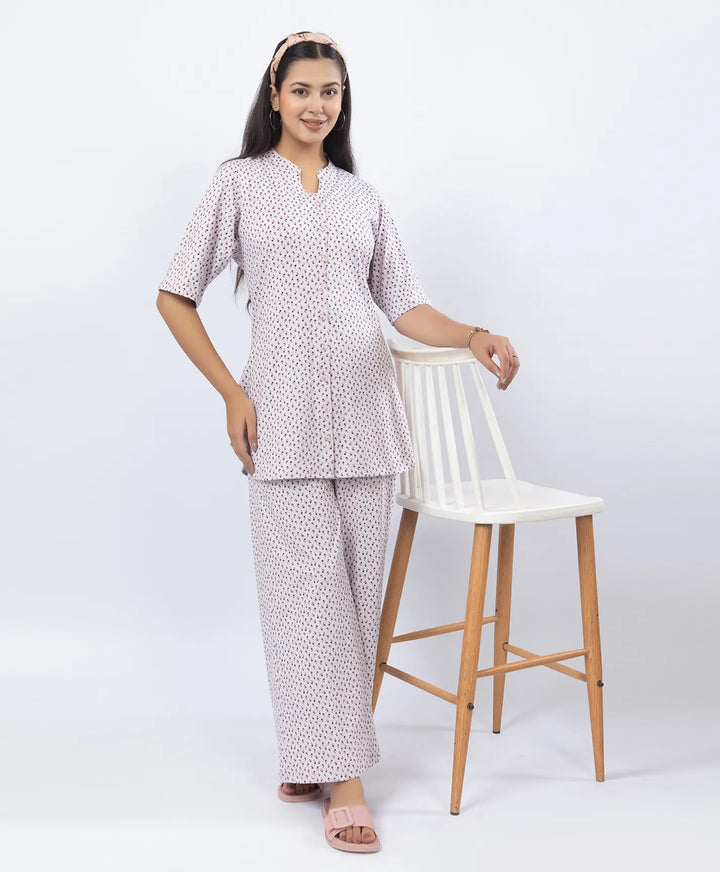 Front-Open Printed Wide-Leg Night Suit