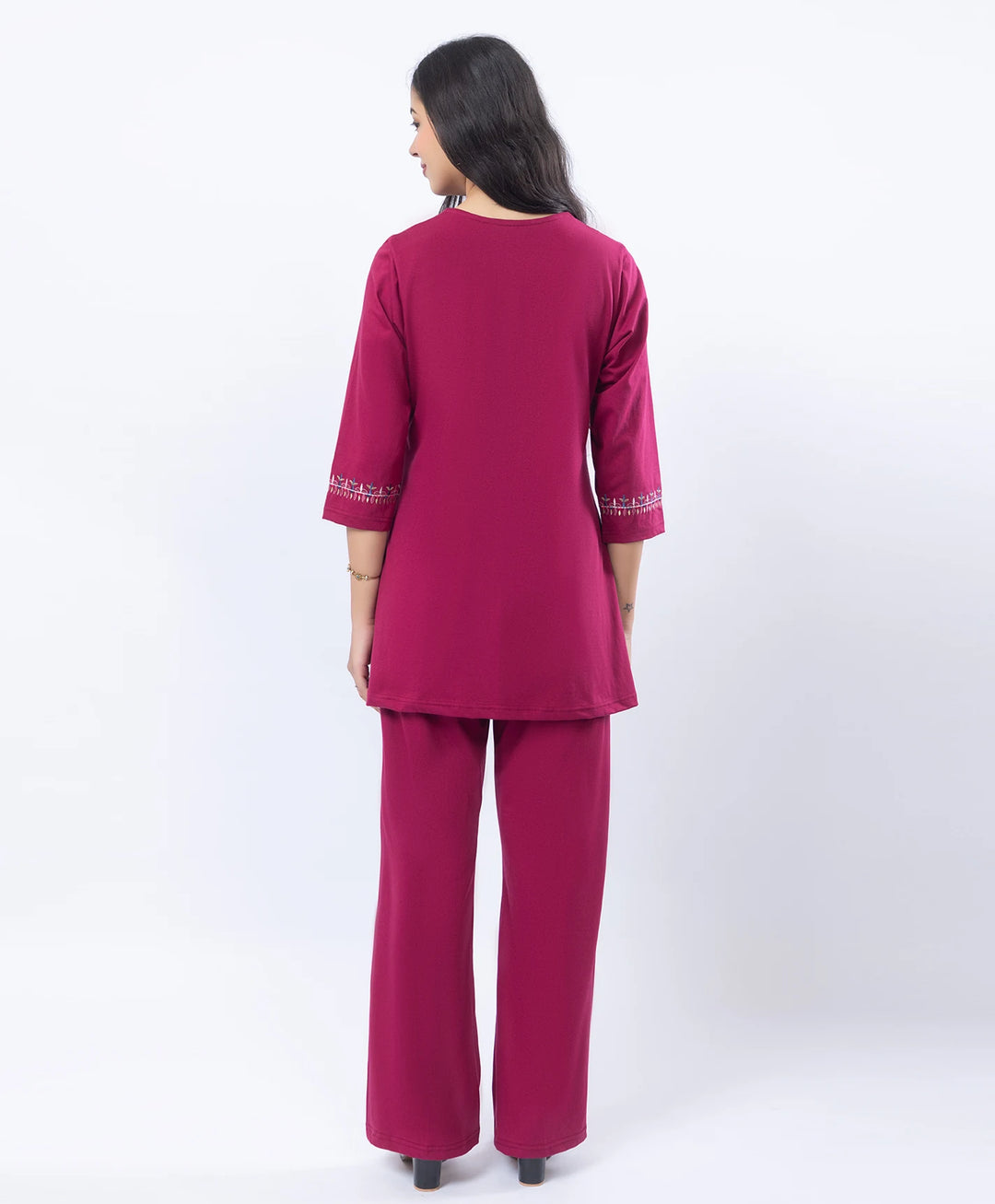 Premium Round Neck Embroidered Straight-Fit Co-Ord Set