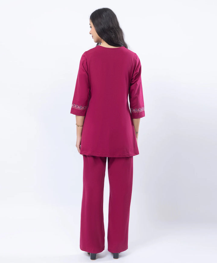 Premium Round Neck Embroidered Straight-Fit Co-Ord Set