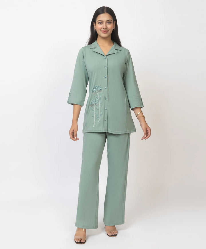 Premium Embroidered Collared Co-Ord Set