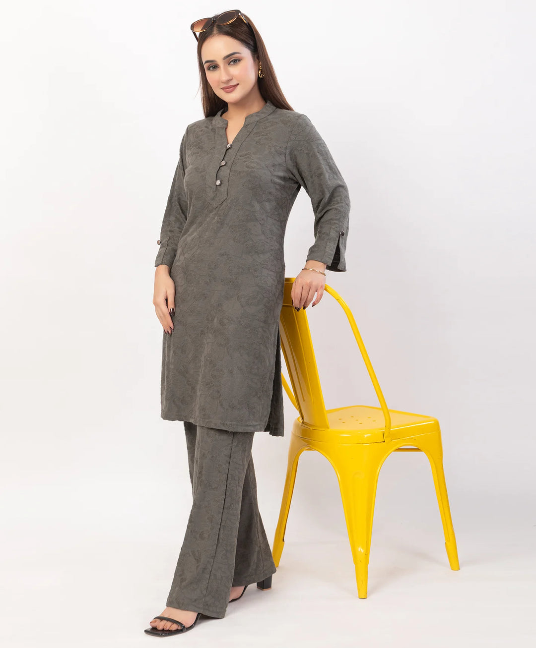 Straight Fit Kurta Set with Buttoned V-Placket & Notched Cuff Sleeves