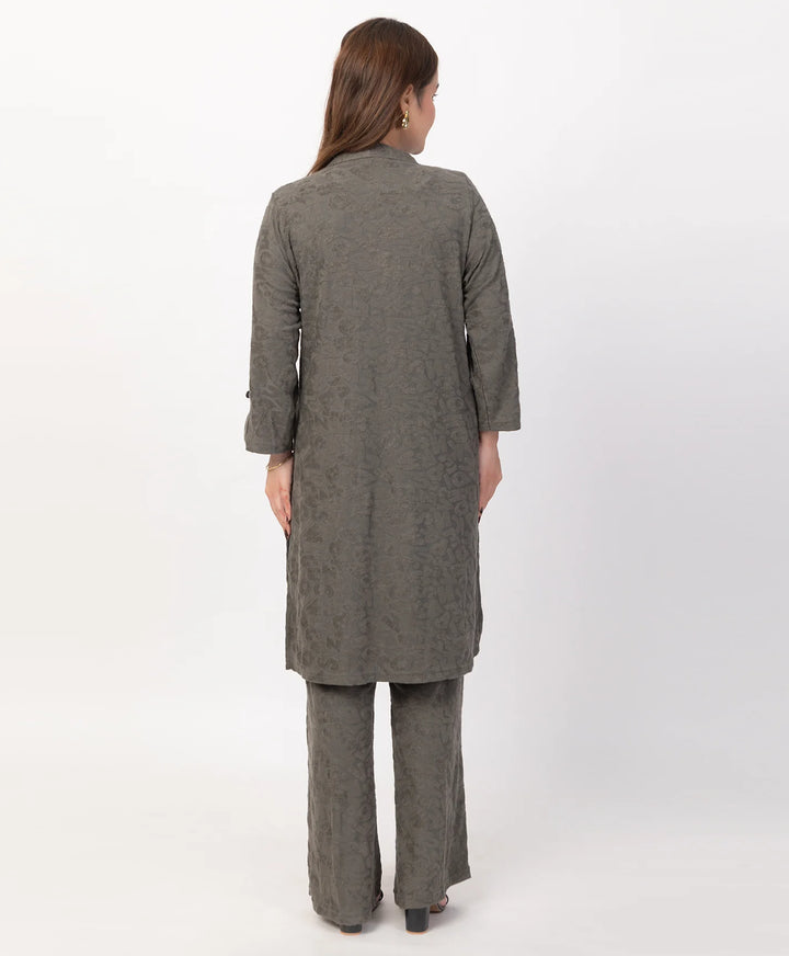 Straight Fit Kurta Set with Buttoned V-Placket & Notched Cuff Sleeves