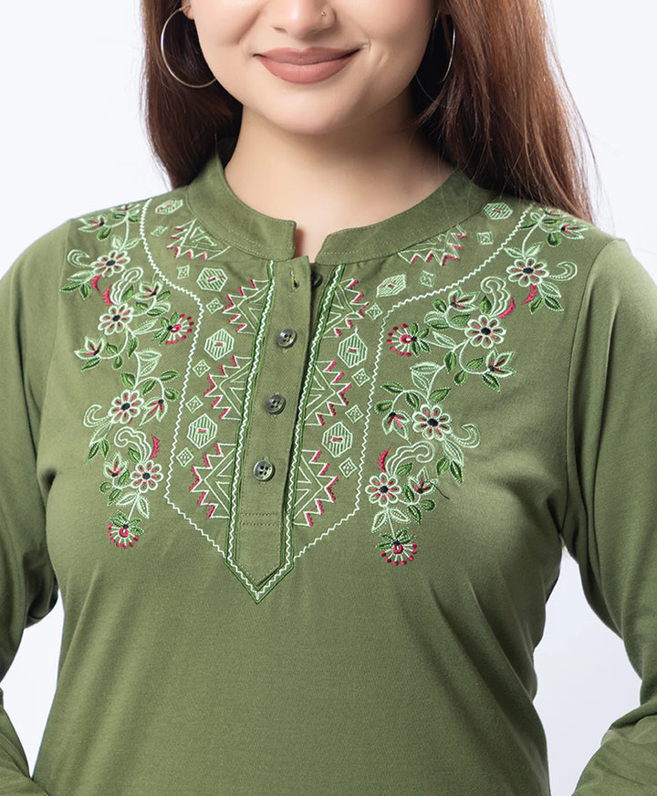 Embroidered Full Sleeve Mandarin Collar Co-Ord Set