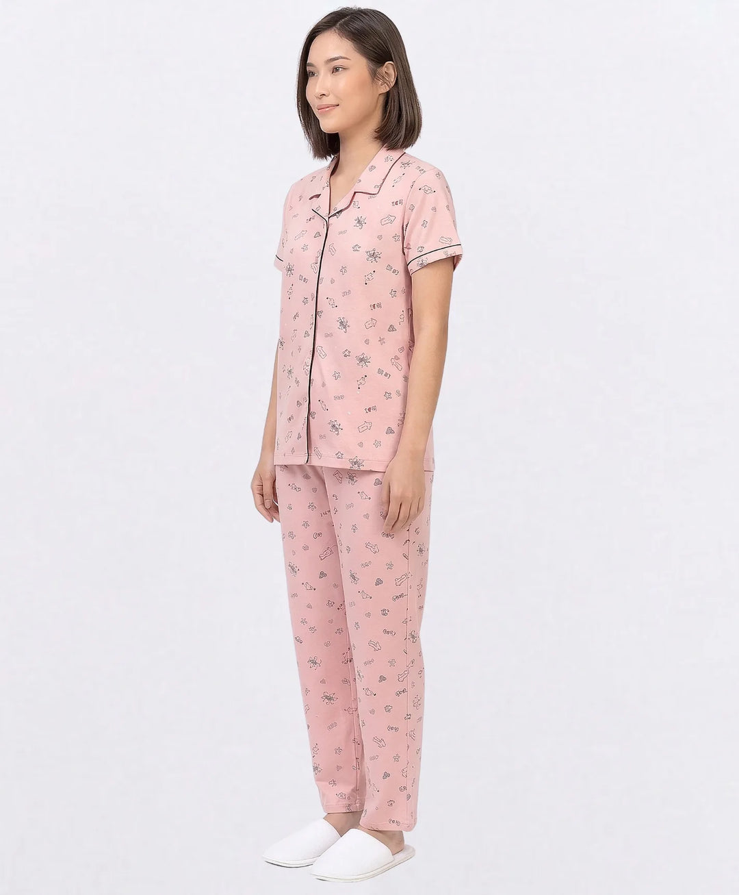 Collared Front Open Nightwear Set