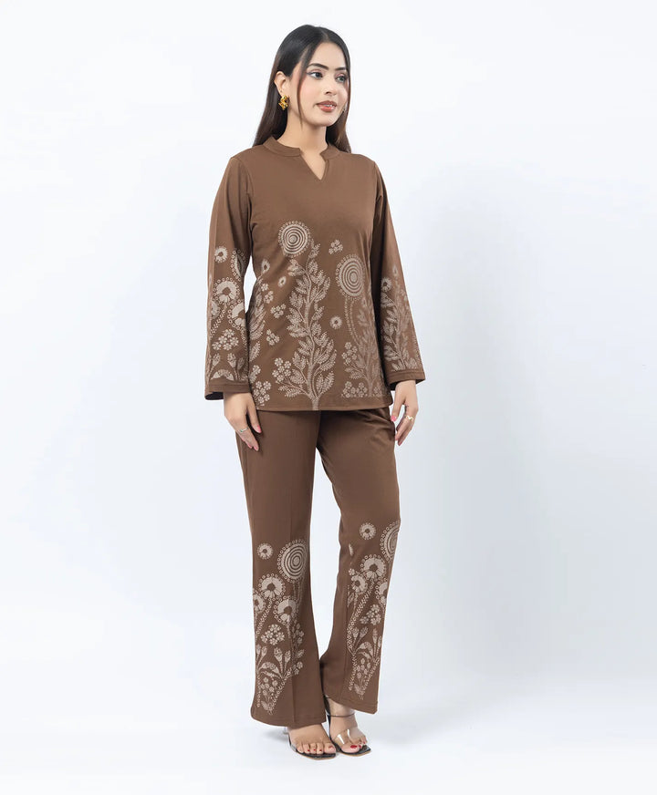 V-Notch Floral Tunic & Coordinated Printed Bottom Co-Ord Set