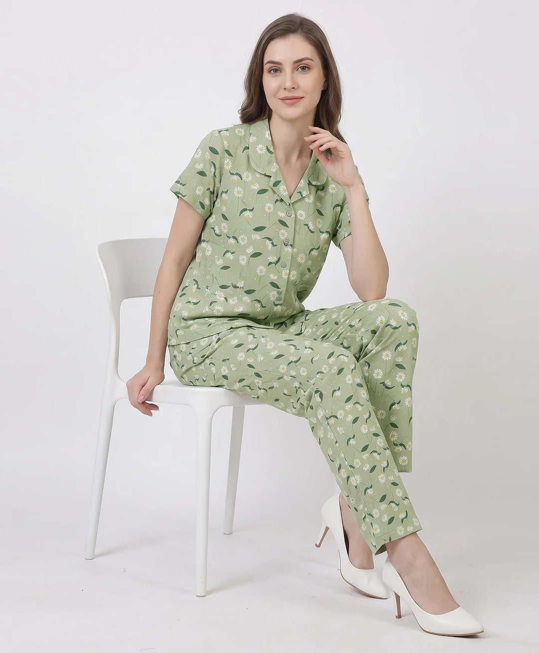 Floral Charm Front Open Night Suit