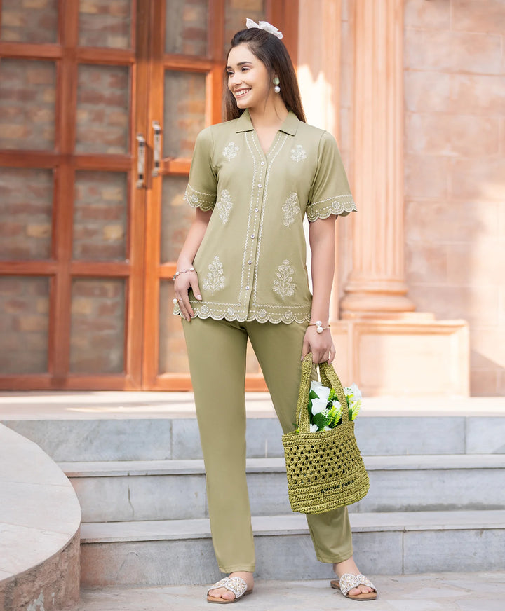 Elegant Embroidered Front-Open Co-Ord Set