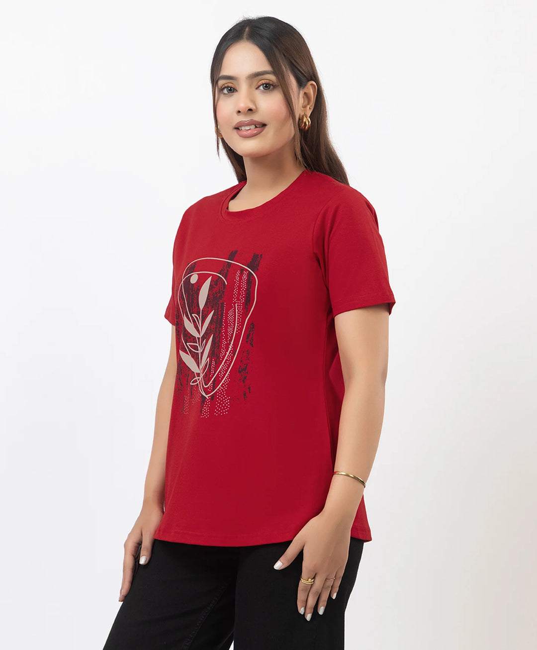 Premium Graphic Print Round Neck Short Sleeve Top