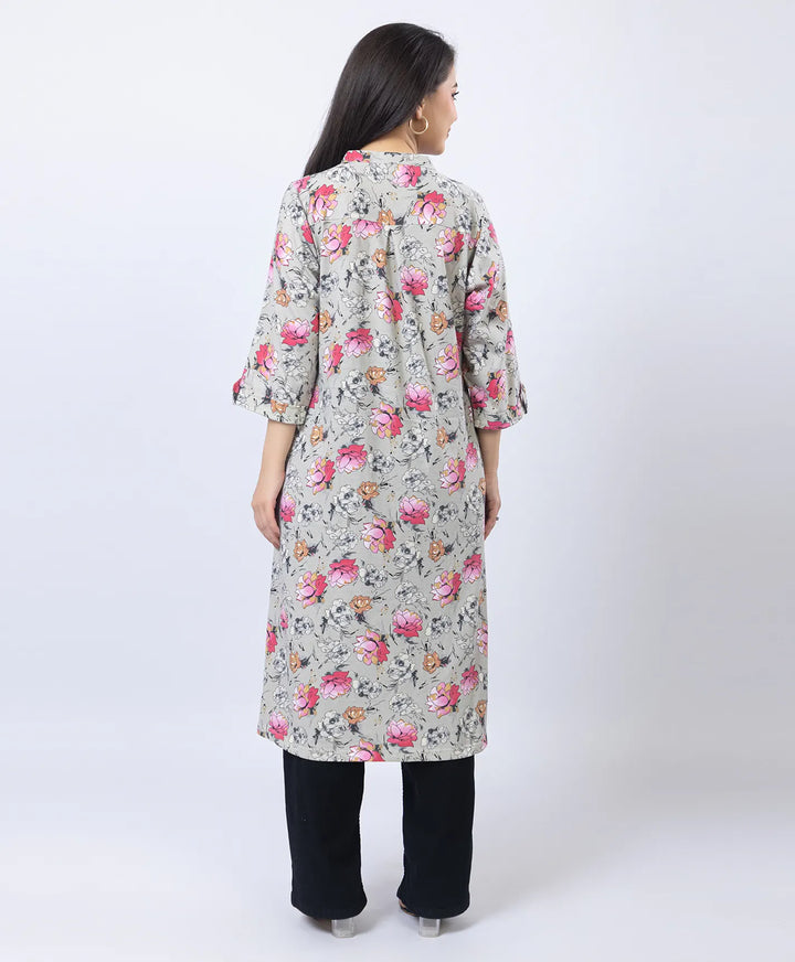 Floral Print Straight Silhouette Long Kurti