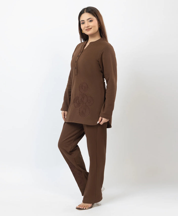Band Collar Floral Embroidered Kurta and Straight Pants Set