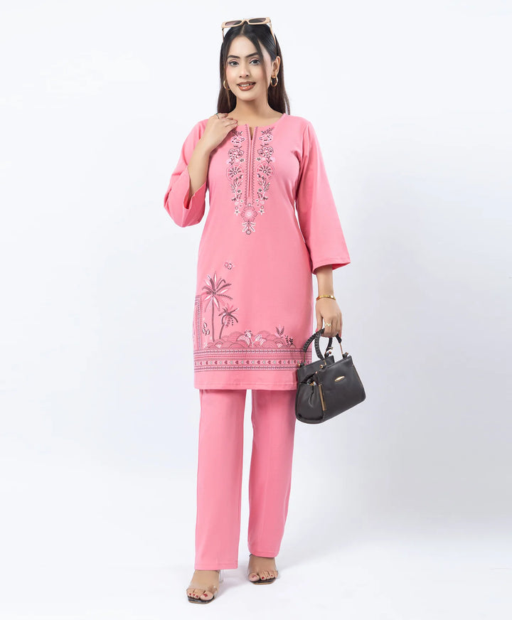Premium Round Neck Border Printed Kurta Set with Straight-Fit Pants