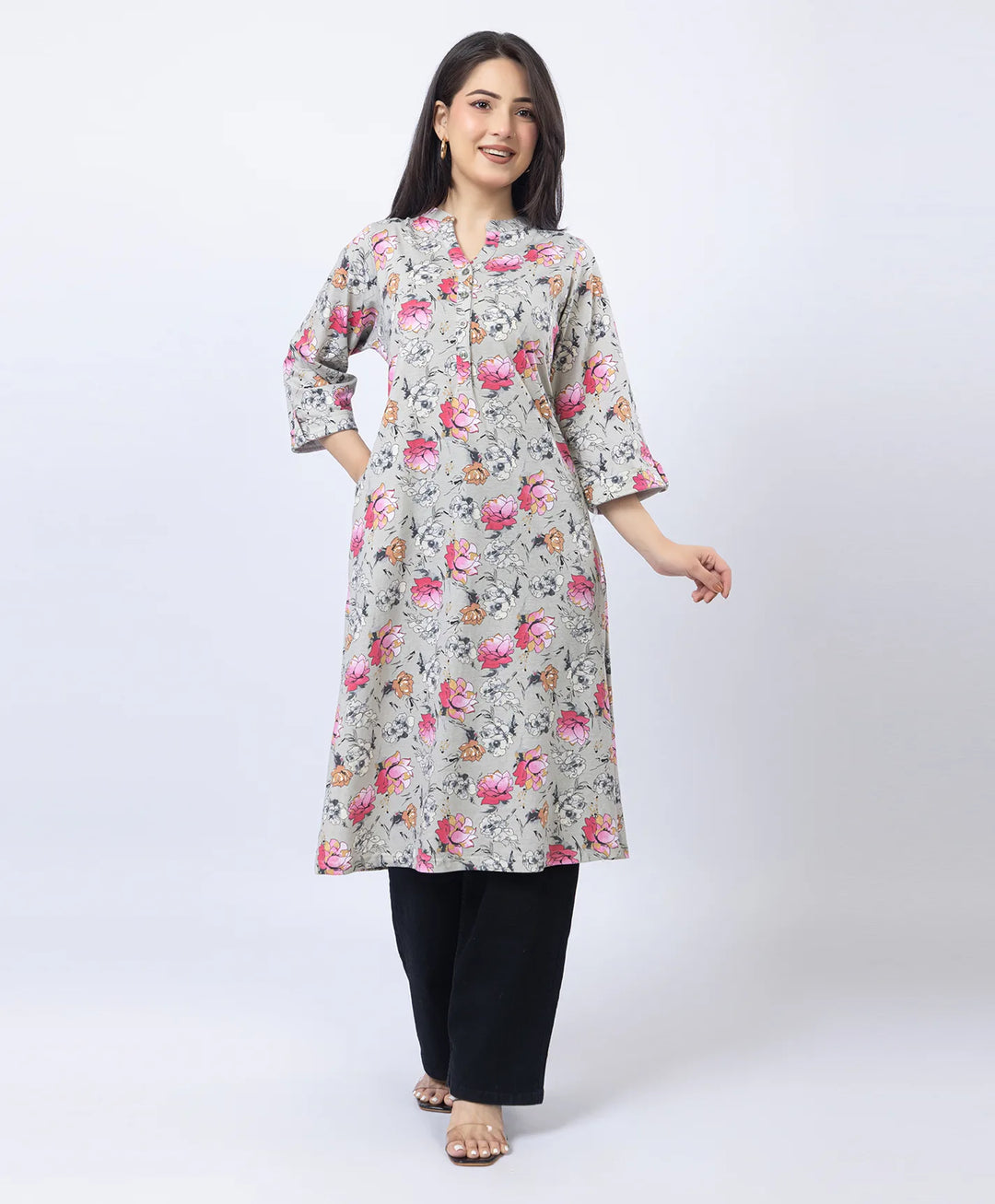 Floral Print Straight Silhouette Long Kurti