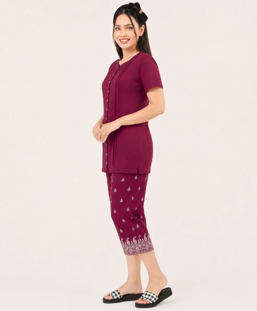 Button Detail Capri Set