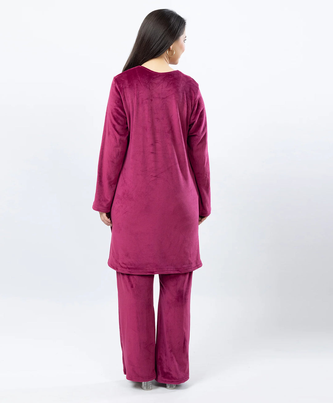 Round Neck Buttoned Kurta and Trouser Set with Embroidery & Pockets.