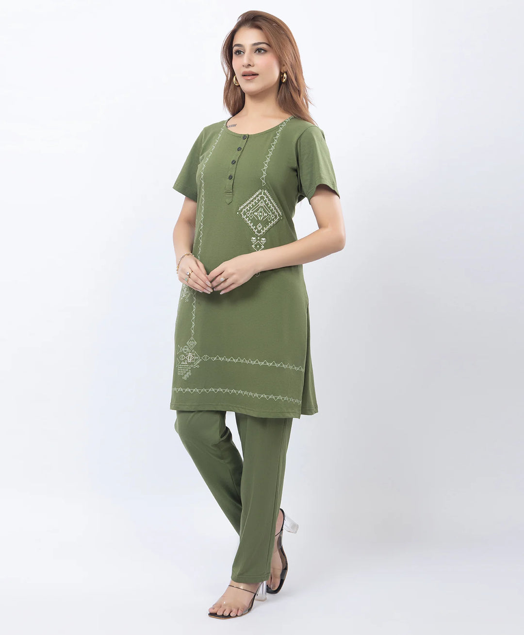 Premium Floral Detail Embroidered Printed Kurta Set