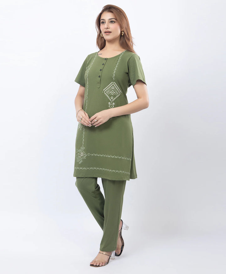 Premium Floral Detail Embroidered Printed Kurta Set