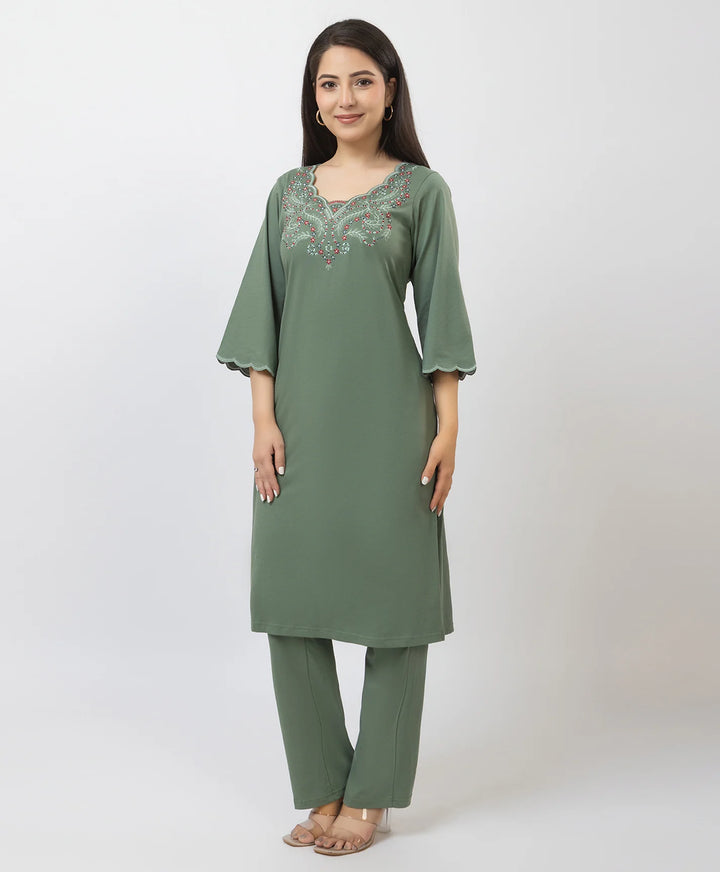 Straight-Cut Embroidered Kurta with Pants