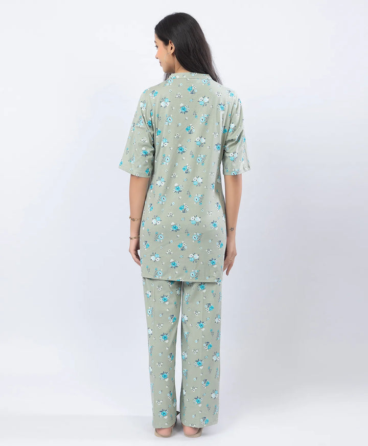 Front-Open Printed Wide-Leg Night Suit