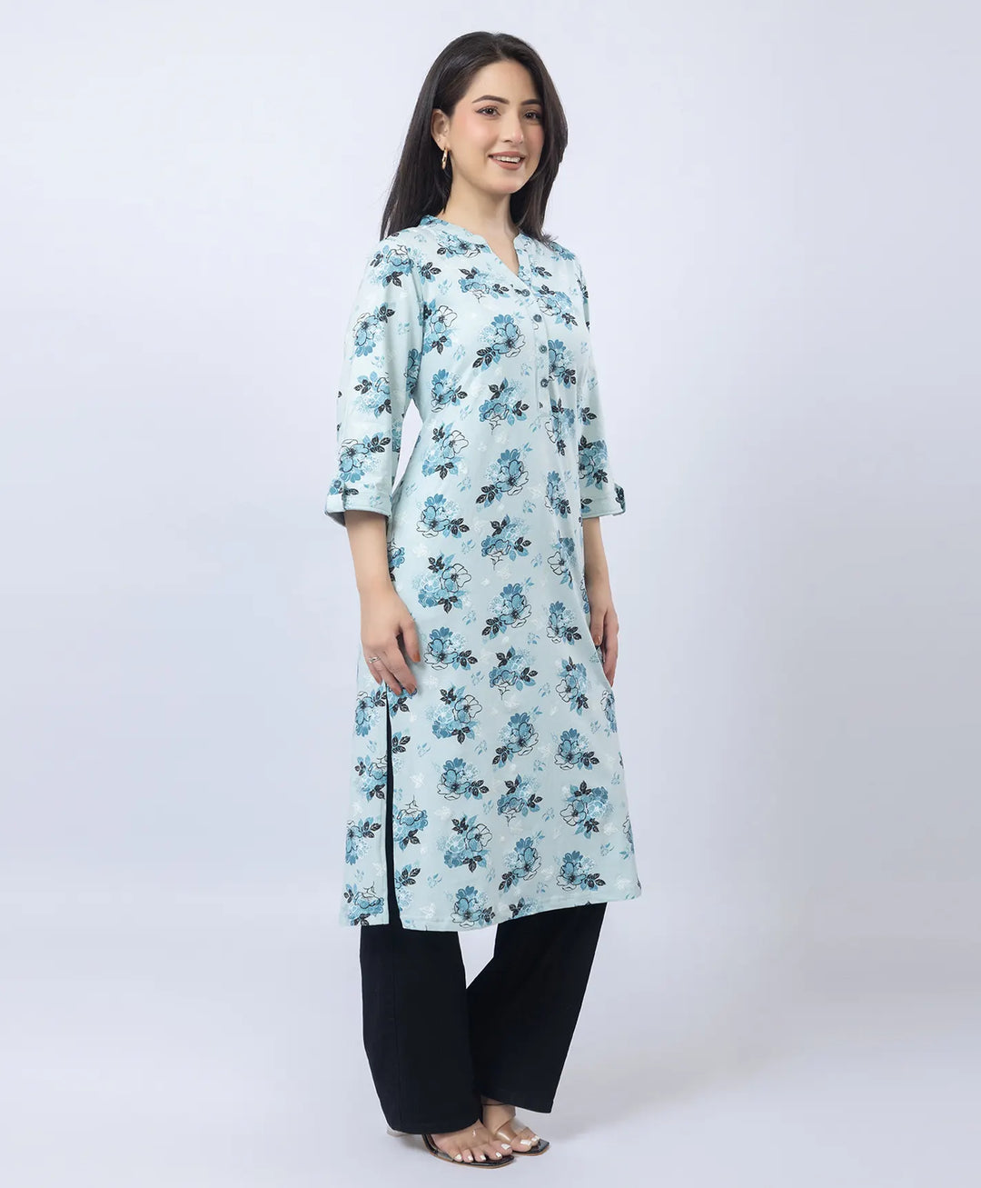 Floral Print Straight Silhouette Long Kurti