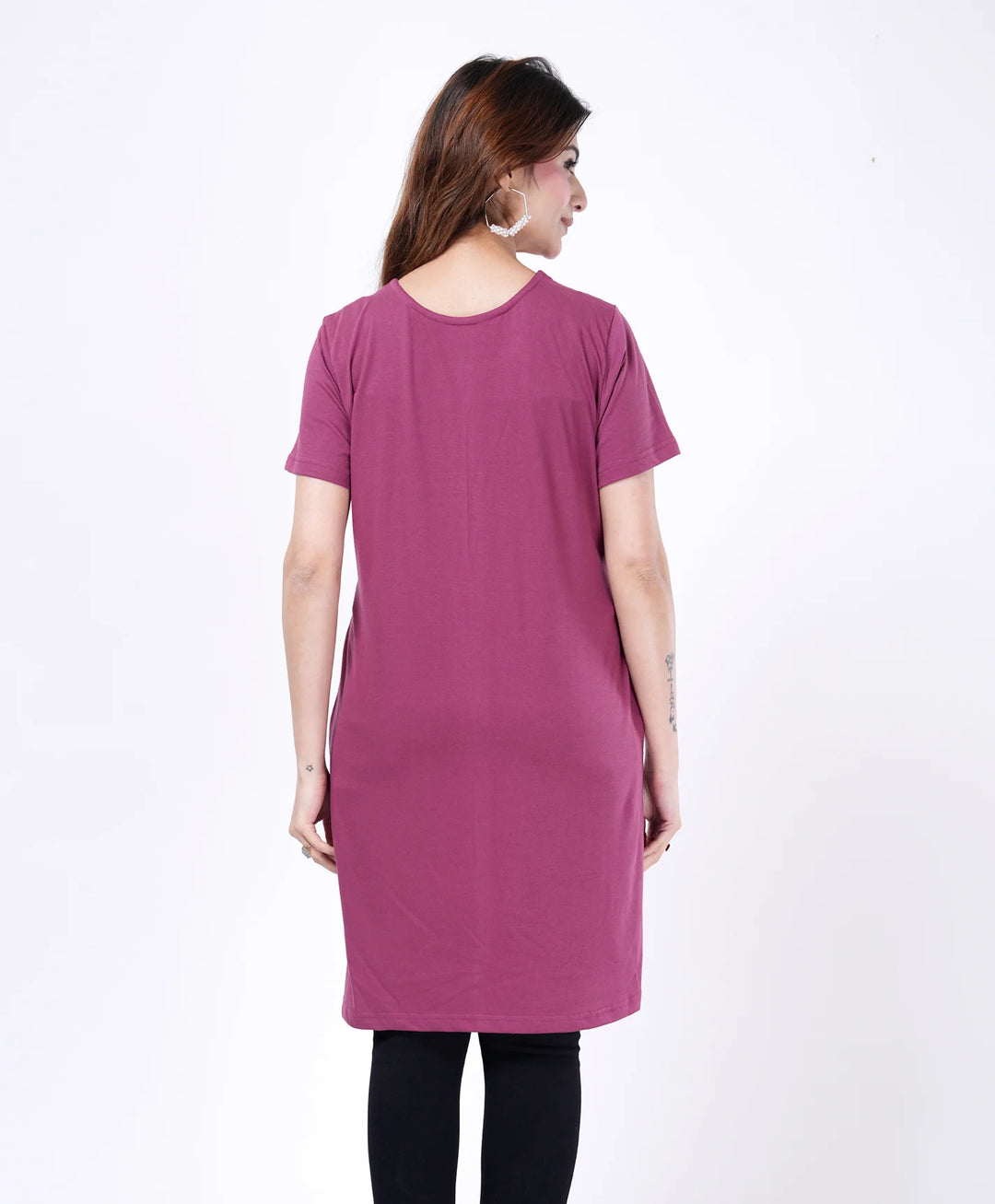 Elegant Printed Button-Neck Straight Long Top