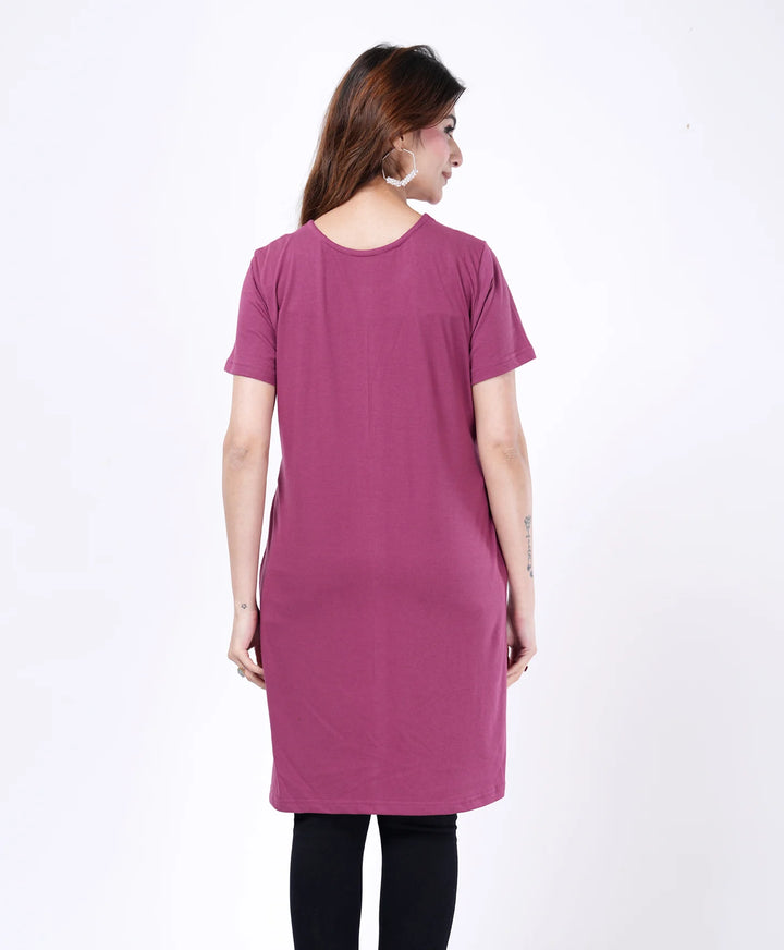 Elegant Printed Button-Neck Straight Long Top