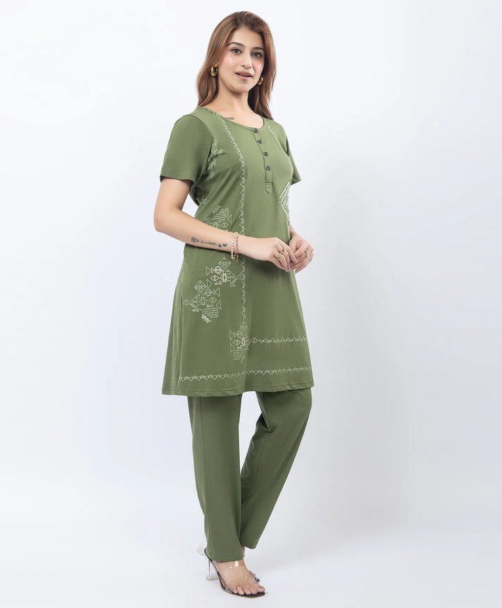 Premium Floral Detail Embroidered Printed Kurta Set