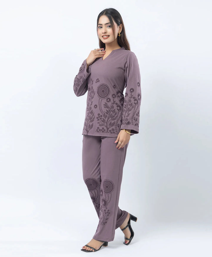 V-Notch Floral Tunic & Coordinated Printed Bottom Co-Ord Set