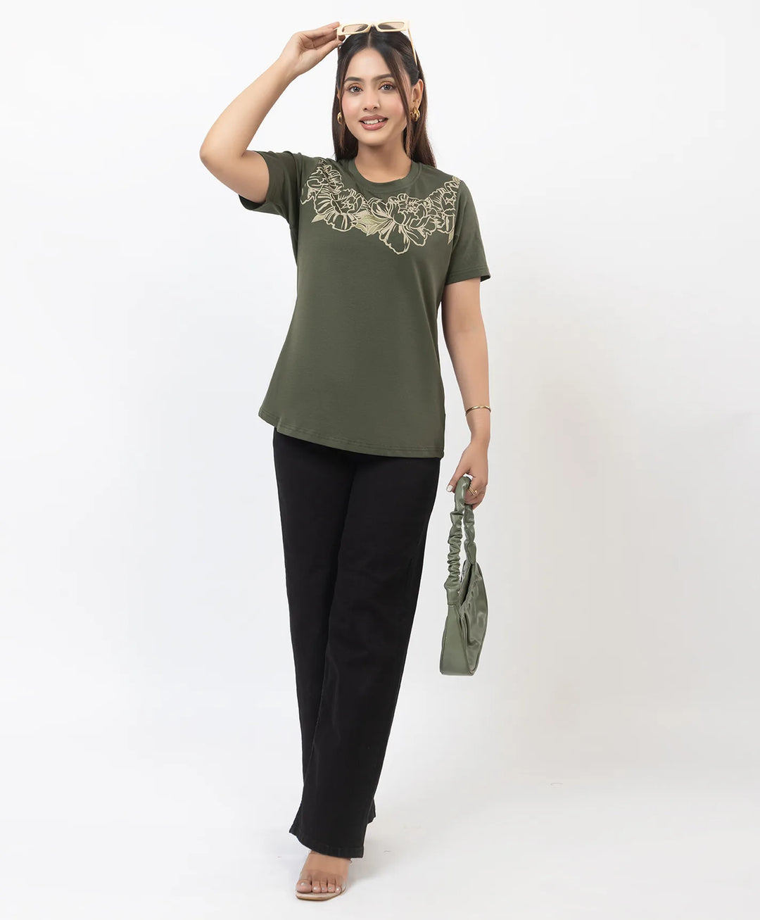 Premium Graphic Print Round Neck Short Sleeve Top