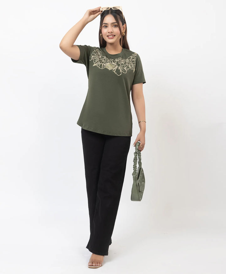 Premium Graphic Print Round Neck Short Sleeve Top